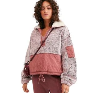 $128 Free People Fleece Top Medium 8 10 Pink Heather INCREDIBLY SOFT Drawstring